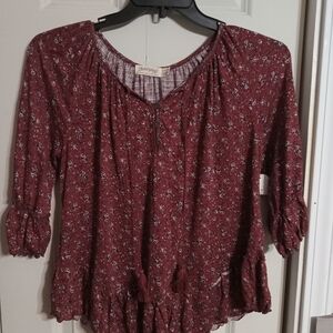 Faded Glory Burgundy Floral Blouse